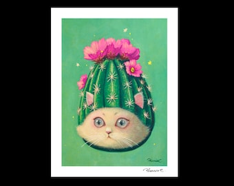 Cat x Succulent #3  Hand Embellished Fine Art Print by Phoenix Chan