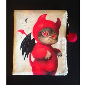 Vermilion-The Little Cat Devil Illustration Pouch Bag
