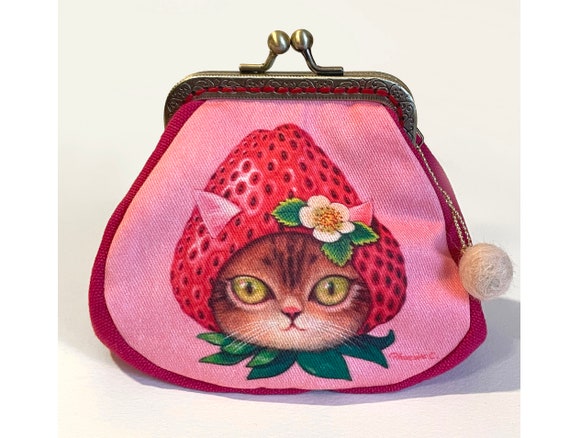 Strawberry Cat Kiss Lock Coin Purse