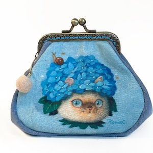 Cat x Flower-Hydrangea Kiss Lock Pouch