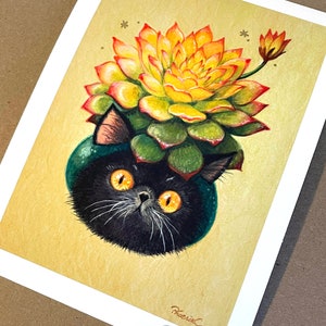 Cat x Succulent 5 Hand Embellished Fine Art Print by Phoenix Chan image 2