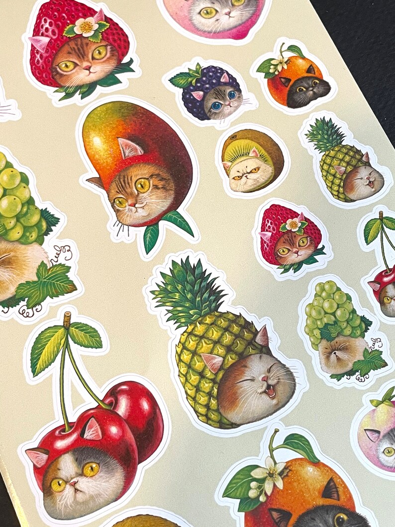 Cat X Fruit II Sticker Sheet - Etsy