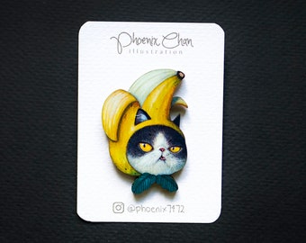 Katze x Frucht-Banane Katze Holz Pin