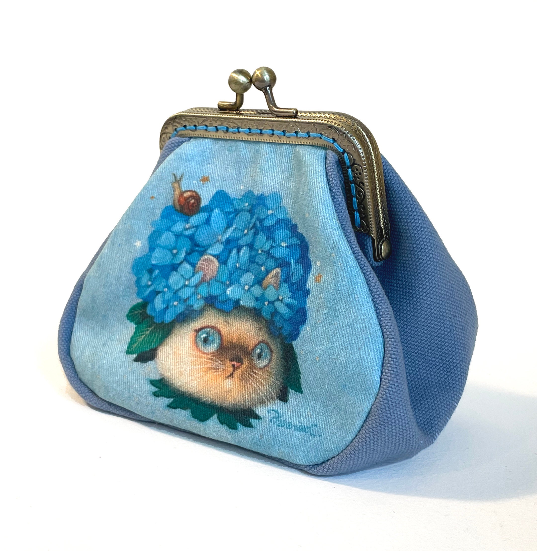 Cat X Flower-hydrangea Kiss Lock Pouch - Etsy