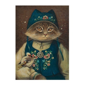Juni- Chat Illustration 5" x 7" Carte Postale