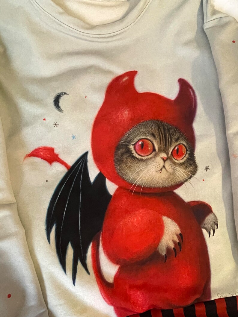 Little Devil Cat Illustration Sweatshirt - Etsy