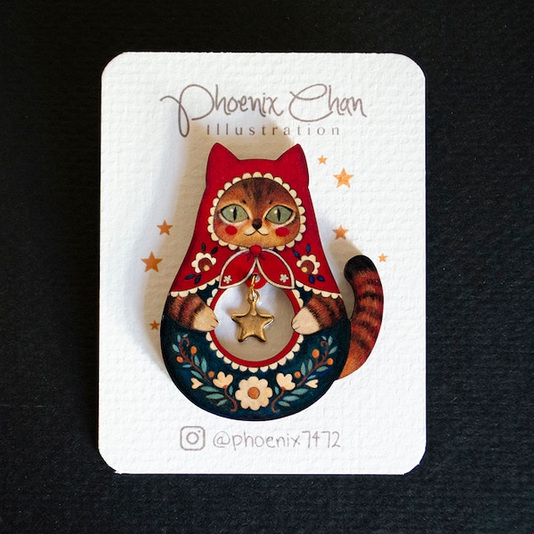 Cat Matryoshka Wooden Pin I