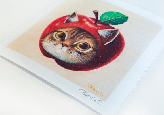 Cat X Fruit- Apple Fine Art Print by Phoenix Chan - Etsy