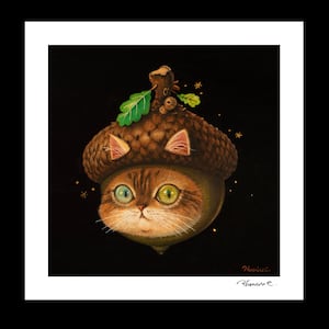 Cat x Acorn #1  Hand Embellished Fine Art Print by Phoenix Chan