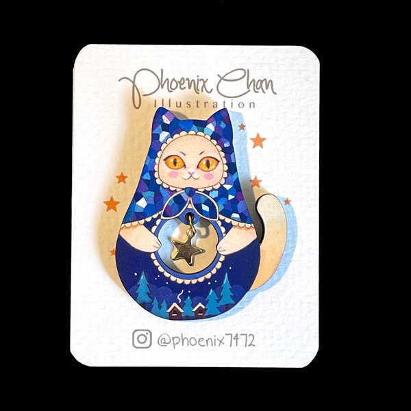 Cat Matryoshka Wooden Pin XIV