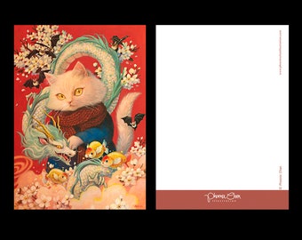 Cozy #141- Year of the Dragon- Cat Illustration Postcard