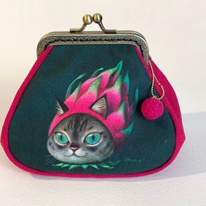 Dragon Fruit Cat Kiss Lock Coin Purse
