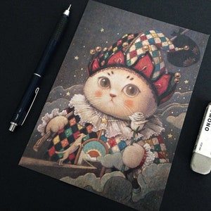 Fool - Illustration de chat inspirée du tarot 5 "x 7" carte postale