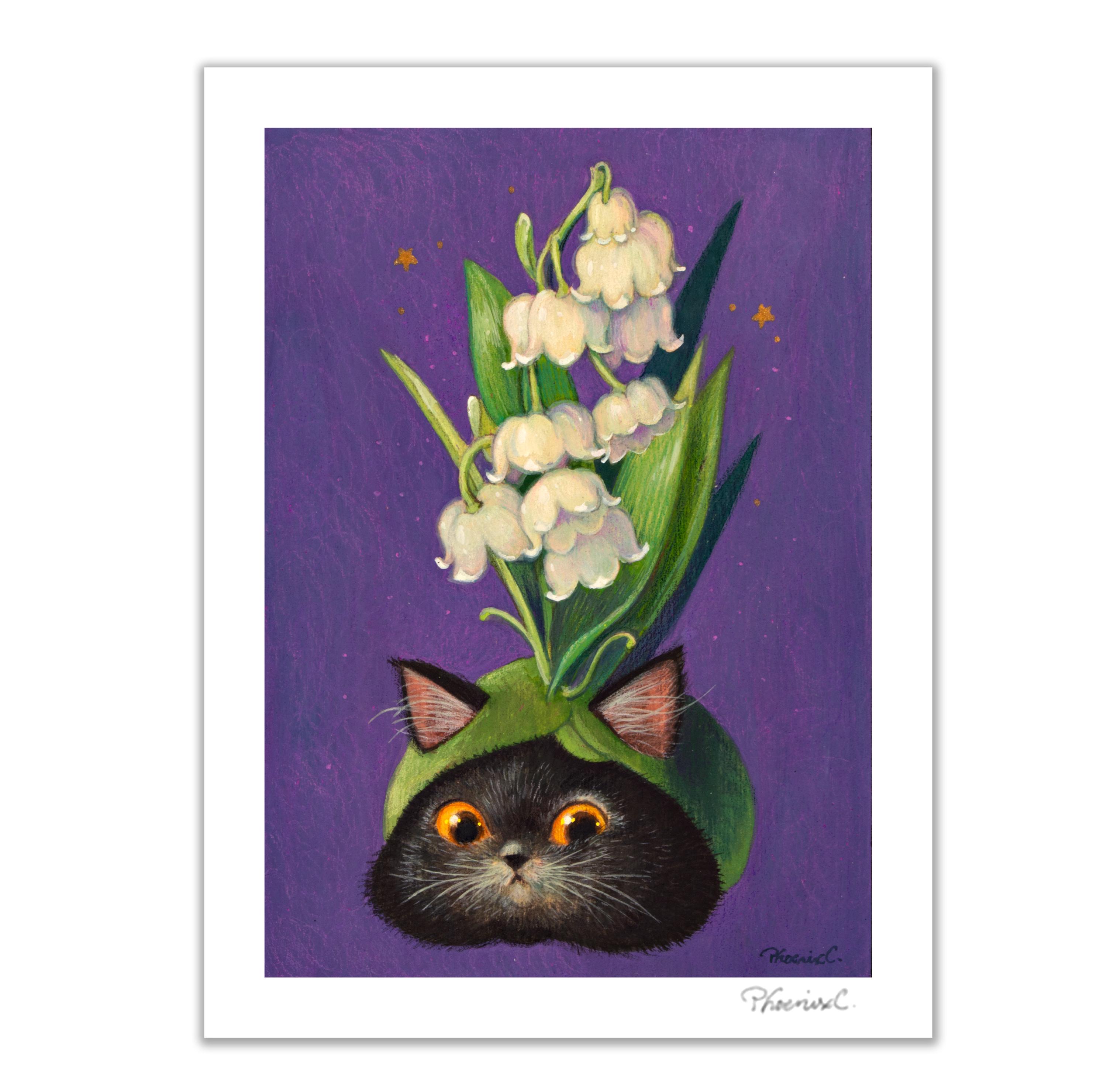 Cat X Flower-lily of the Valley Fine Art Print by Phoenix Chan - Etsy