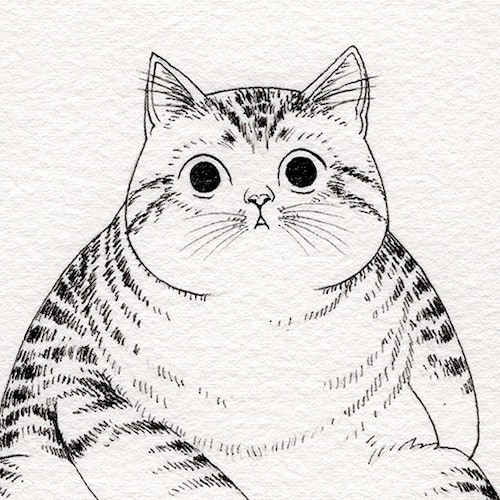 Cozy #149 - フェニックス・チャンによる手描きの猫のイラスト入り