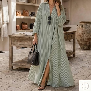 cotton shirt dress maxi Organic with Pockets | Relaxed Button-Down Dress - Beach Coverup- Bohemian Shirt Dress polished look while the Knit Dress Obsession: Style Size:44 ($20USD) shirts:Featured Styles