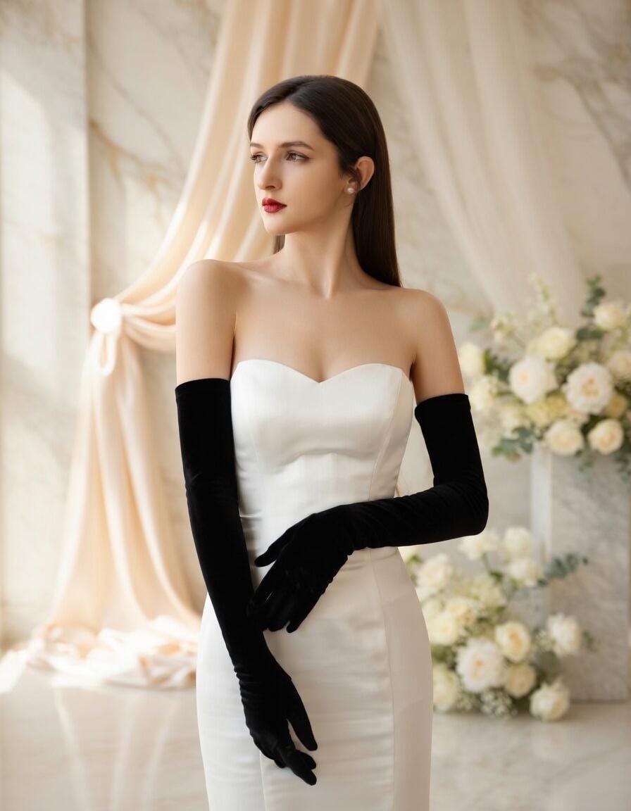 chinese dress ladies Sweetheart Long-Gloves Pleated Satin Fitted Prom Dress High Split Formal Gowns with Appliques Custom Color / US16 main image 0
