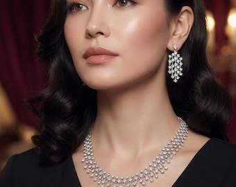 Crystal Chandelier Bridal Necklace & Earrings Set | Wedding Jewelry