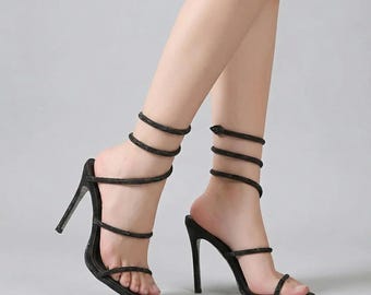 Kristall wickeln Stiletto Heels | Strass Riemchen Party Sandalen
