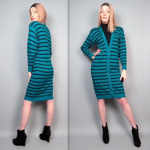 Vintage 80s Striped Sweater Dress Cozy Knit Jumpe… - image 2