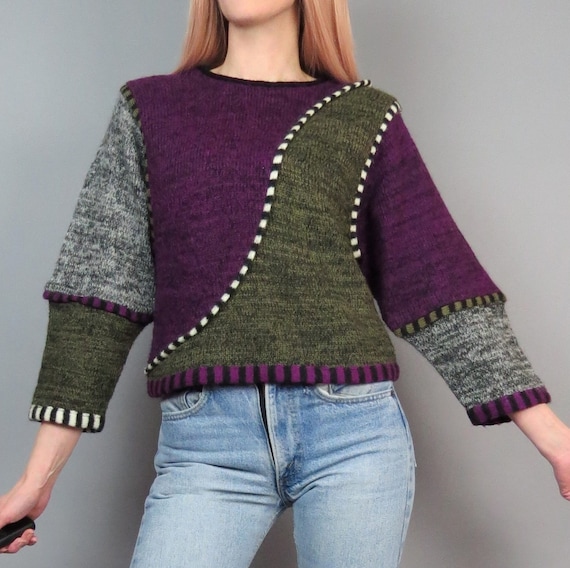 Vintage 80s Swirl Colorblock Sweater Mohair Blend… - image 3