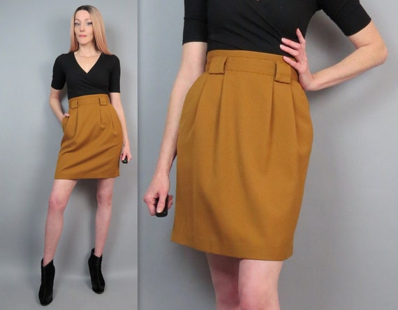 Vintage 90s High Waisted Pencil Skirt Pleated Fro… - image 1