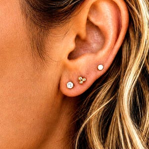Opal Gold Earring Stack Set, Waterproof Cartilage Stud Earrings, 3 Piece Crystal Stud Piercing Studs