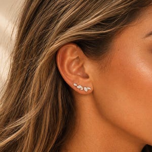 Ear Climber Earrings Gold / CZ Leaf Ear Crawler / Minimalist Ear Jackets/ Statement Jewelery