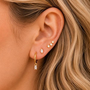 Gold Cartilage Flat Back Earring Set, 3 piece CZ Hoop Earrings Stack, Waterproof Minimalist Helix Piercing