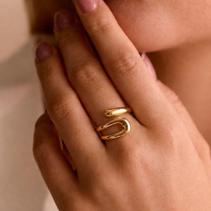 Gold Open Ring Adjustable / Minimalist Gold Statement Elegant Dainty Jewelry / Gift for Her / Stacking Chic Modern Sculptural Bold Design