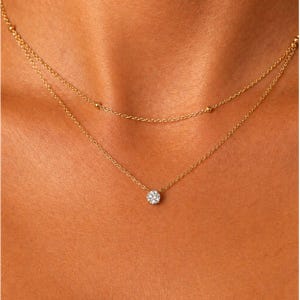 Dainty Double Layer Gold Necklace, Minimalist Pendant Strand, Waterproof Layering Necklace