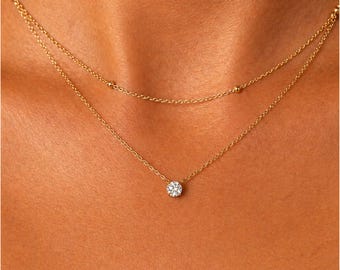 Dainty Double Layer Gold Necklace, Minimalist Pendant Strand, Waterproof Layering Necklace