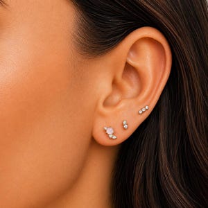 Ensemble de boucles d'oreilles à clous plats en opale, 3 pièces, boucles d'oreilles cartilage en or, clou hélix en zircon, piercing étanche