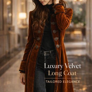 Manteau long en velours bordeaux pour femme, vêtement d'extérieur élégant et ajusté sur mesure