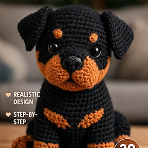 Realistic Rottweiler Puppy Amigurumi Crochet Pattern PDF – Cute Rottweiler Dog Plush – Crochet Dog Pattern – Instant Download