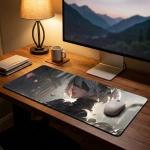 Alfombrilla de escritorio de anime oscuro, alfombrilla de ratón para juegos de fantasía sombría, configuración de escritorio