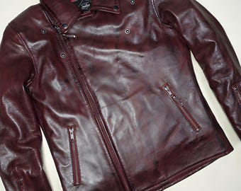 Men's Distressed Burgundy Leather Biker Jacket – Asymmetrical Moto Winter Coat