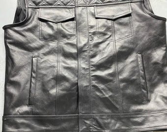 Men's Black Quilted Shoulder Leather Biker Vest – Club Style Sleeveless Jacket