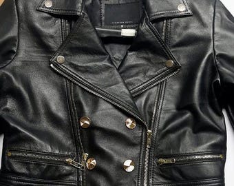 Women's Black Leather Moto Jacket – Stylish Biker Jacket with Belted Waist & Asymmetrical Zipper