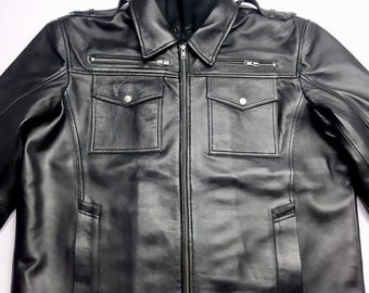 Men's Black Leather Biker Jacket with Detachable Hoodie – Streetwear Winter Coat