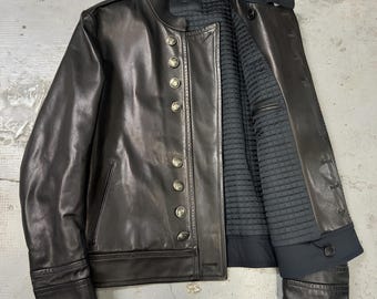 Vintage Leather Jacket – Button Front, Quilted Lining, Genuine Leather