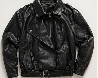 Men's Black Leather Biker Jacket – Vintage Style Motorcycle Outerwear