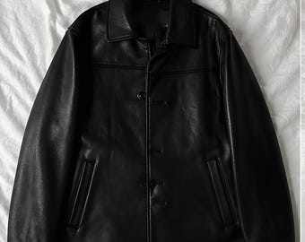 Men's Black Leather Button-Up Jacket – Minimalist Streetwear Coat