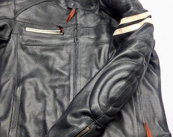 Men’s Black Leather Motorcycle Jacket – Classic Racer Style Biker Jacket