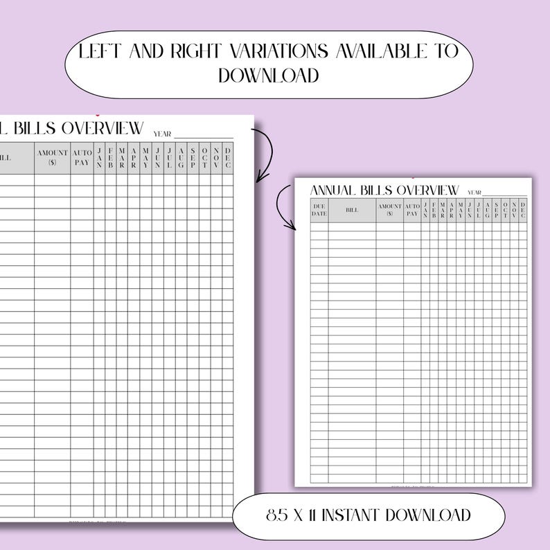 Annual Bills Overview Tracker Worksheet Template | Printable Digital ...