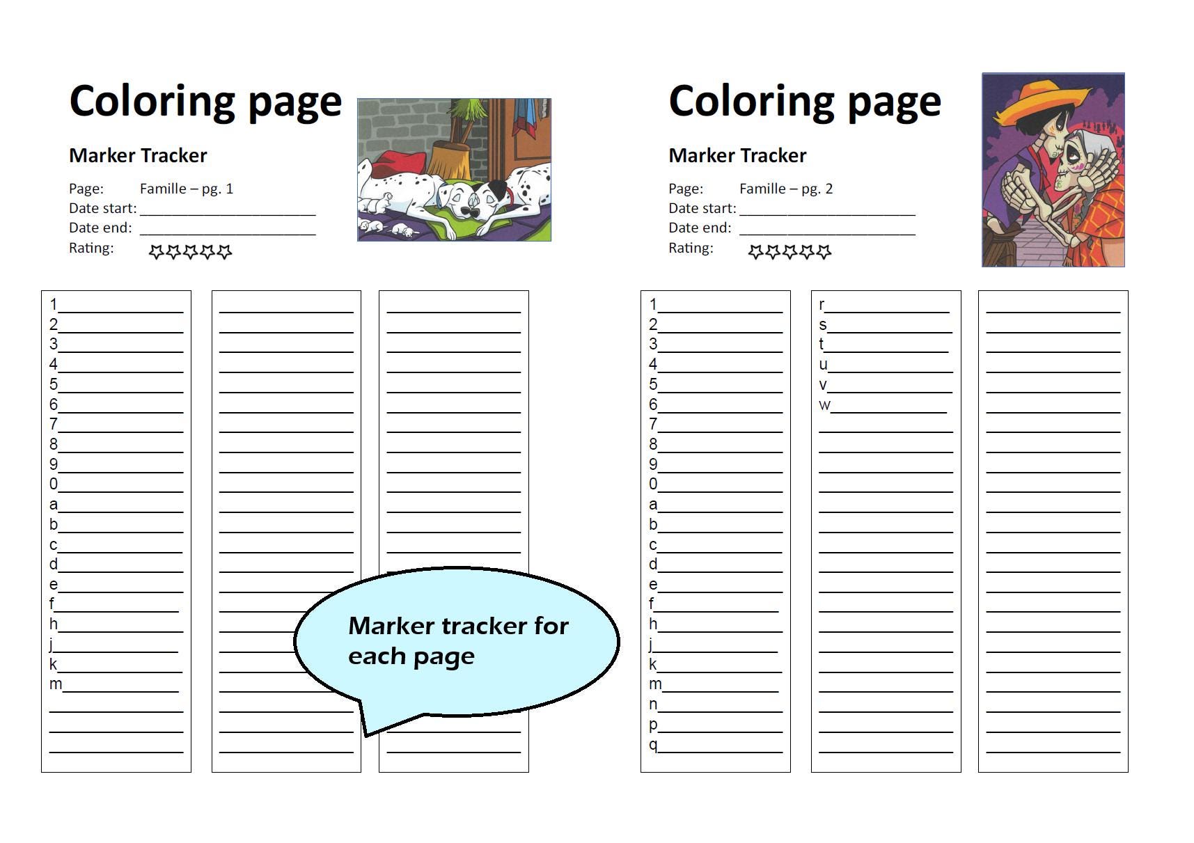 FAMILY - Coloring Page Tracker - Coloring Page Tracker Template ...
