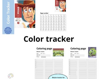 PIXAR - Rastreador de páginas para colorear - Plantilla de rastreo de páginas para colorear - Rastreador de marcadores - Disney Colorea por números - Imprimible - A4