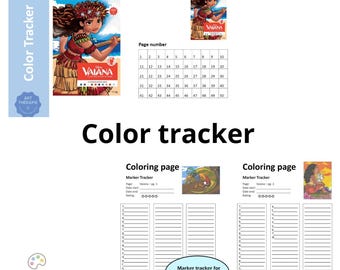 VAIANA - Rastreador de páginas para colorear - Plantilla de rastreo de páginas para colorear - Rastreador de marcadores - Disney Colorea por números - Imprimible - A4