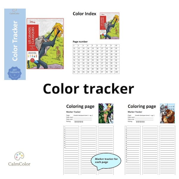 GRANDS CLASSIQUES TOME 1 - Coloring Page Tracker - Coloring Page Tracker Template - Marker Tracker - Disney Color By Number - Printable - A4
