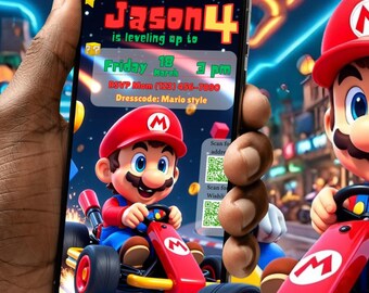 Mario Birthday Invitation Template Canva Editable | Boy birthday invite | Mobile evite